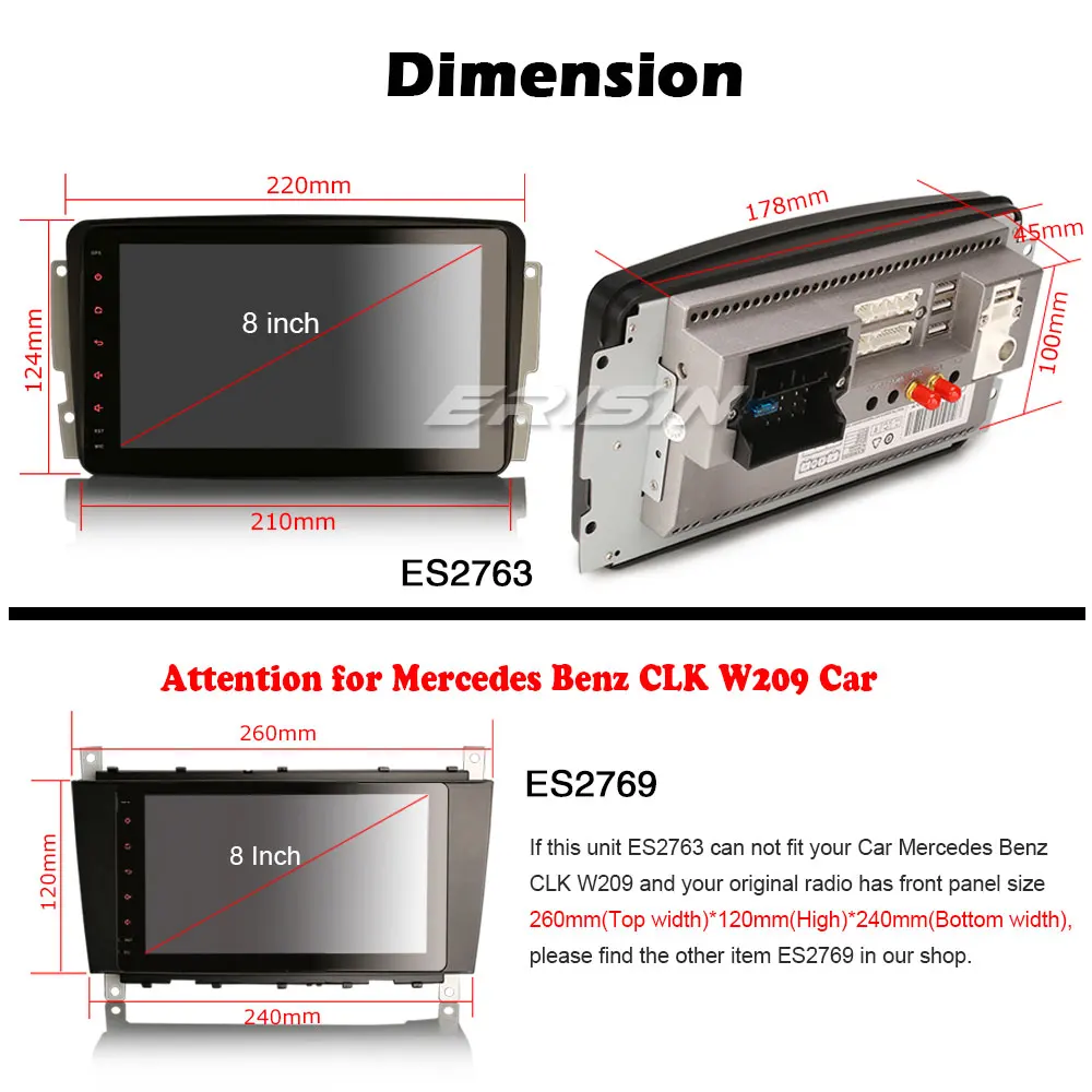 Erisin EU Warehouse 2763 8 &quotAndroid 10 0 TPMS DAB DSP CarPlay Авторадио для Benz C G Class W203 S203 CLK C209 W209 Viano Vito |
