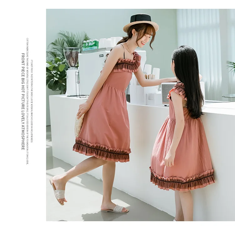 

Princess dress girl pleated side dress heavy industry asymmetric suspender skirt female mommy and daughter matching clothes