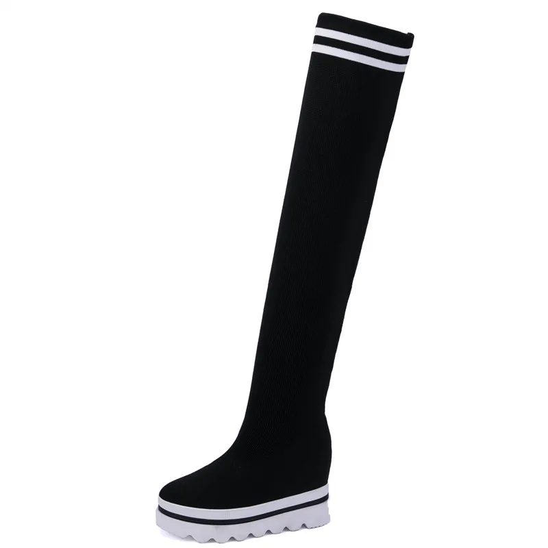 Осенние женские сапоги RASMEUP выше колена на толстой подошве с прострочкой цветные