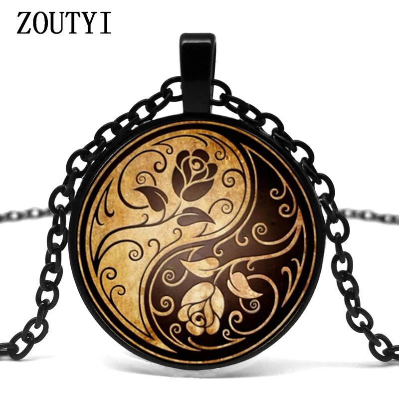 2019/новое ожерелье с подвеской из стекла rose yin and yang Tai Chi инкрустированным