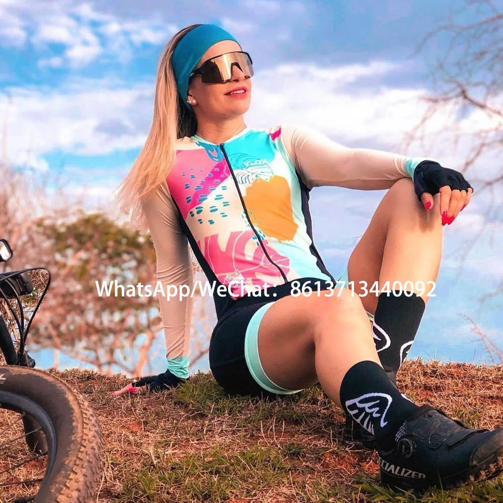 Pro Team Racing Triathlon Long Sleeved Cycling Wear Suit Ladies Jersey Jumpsuit Bicycle Breathable Shirt Aero Cycling Skinsuit