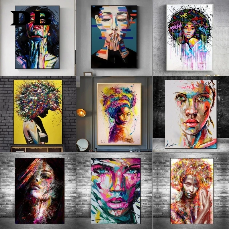 

Abstract African Girl Wall Art Canvas Posters Graffiti Art Posters And Prints Woman Portrait Street Wall Art Pictures Home Decor