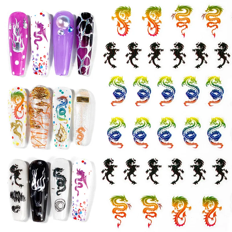 

10pcs 3D Nail Art Dragon Decals Stickers Red Black Dragons Design Self Adhesive Nail Sticker Acrylic Manicure Tips Decorations