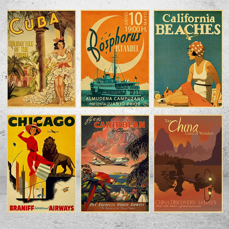 Ретро путешествия Голливуд/Куба плакат крафт-бумага Высокое качество живопись