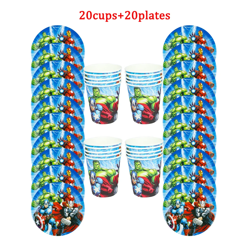 

40Pcs Cartoon The Avengers Theme Disposable Tableware Design Kids Birthday Party Paper Plate+Cup Supplies For Kids
