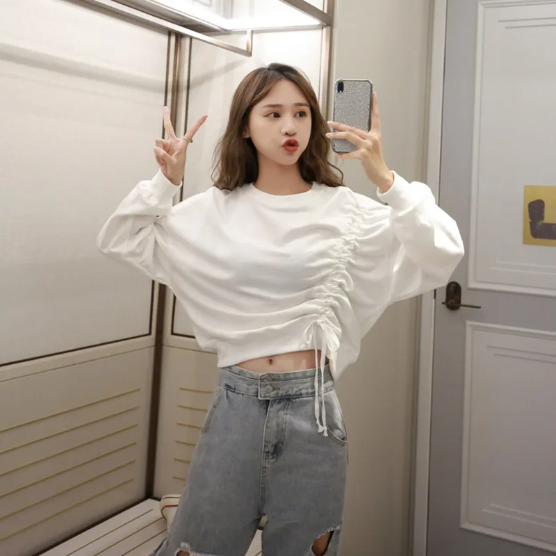 

Женский свитшот с круглым вырезом, белый Укороченный свитшот в Корейском стиле, осень 2021