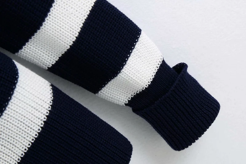 

ZXQJ fashion striped women knitwears 2020 autumn navy o neck ladies knit shirts slim button-fly female blouses girls knit chic