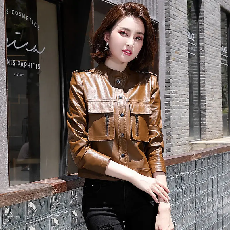 100% Real Sheepskin Coat Female Genuine Leather Jacket Short Slim Jackets For Women Outerwear jaqueta de couro