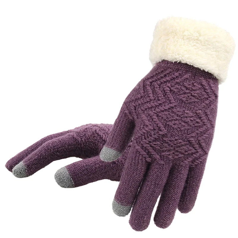 

Winter Women Knitted Gloves Touch Screen Female Gloves Knitted Thicken Warm Full Finger Soft Stretch Knit Mittens Ladies Guantes