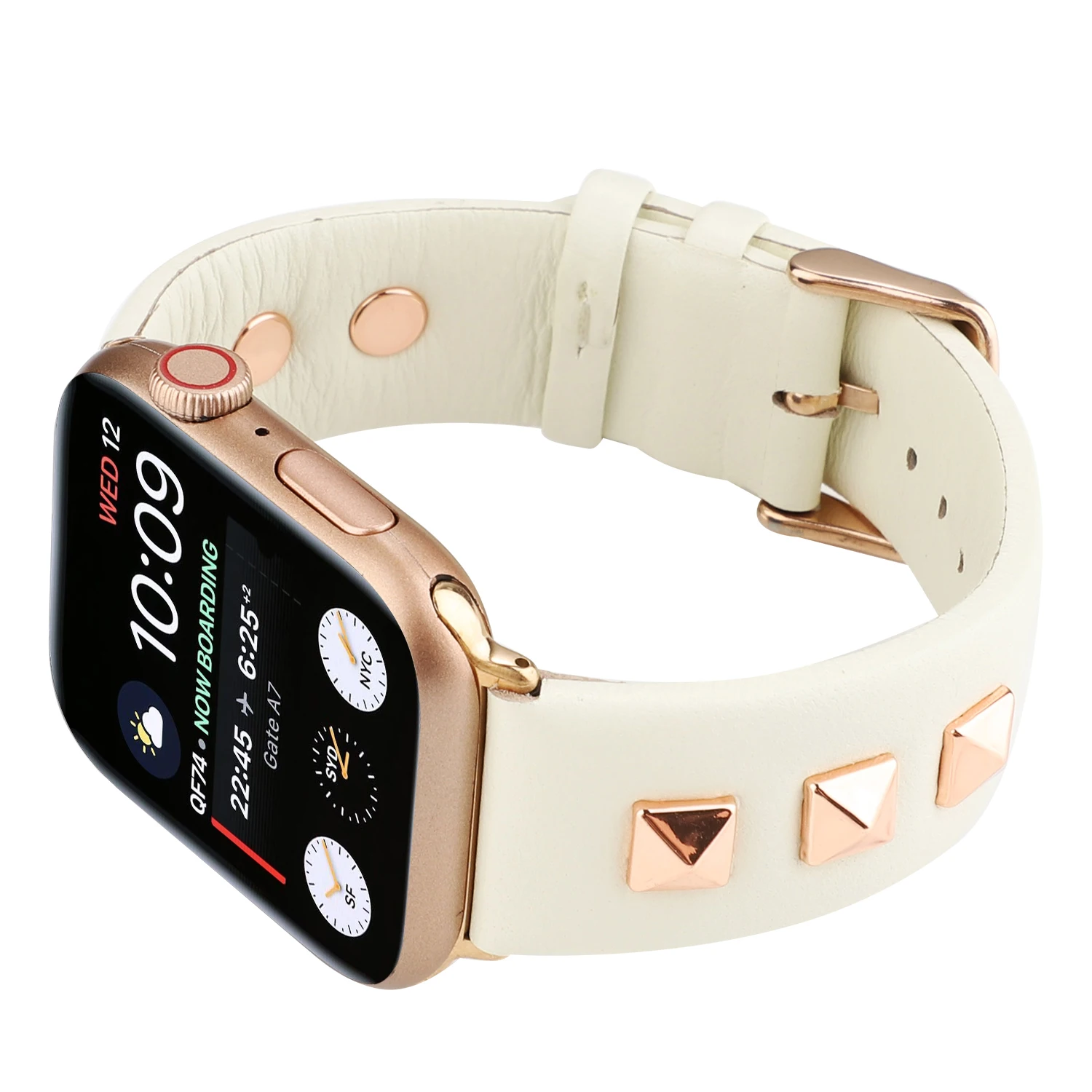 Ремешок из натуральной кожи с заклепками розового золота для apple wacth band 42 мм 38 мм apple watch 4 44/40 мм браслет correa для iwatch 5 4 3 2 1