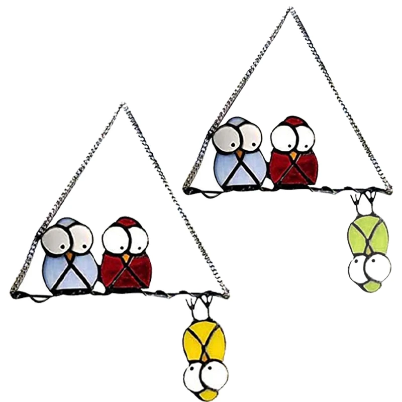 

Multicolor Stained Metal Owl Window Hanging Chain Suncatcher Pendant Bird Ornaments for Wall Garden Yard Outdoor Decor B03E