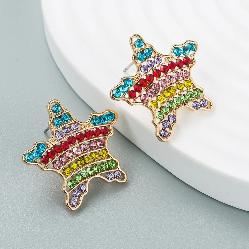 

New Design Women Vintage Cute Stars Butterfly Gold Colorful Crystal Earrings High-Quality Bridal Wedding Stud Jewelry Accessory