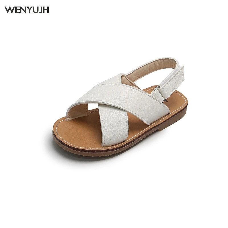 

Toddlers Boys Girls Sandals 2021 Summer Children's Beach Shoes Kids Fashion Sandals Cross-tied Anti-sliperry Soft Simple New Hot
