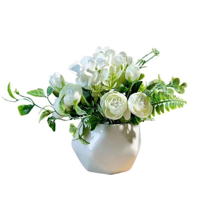 

Artificial Flower Set Ceramic Vase Rose Artificial Plants Flowers Artificial Home Wedding Decoration Artificial Flowers Plants H