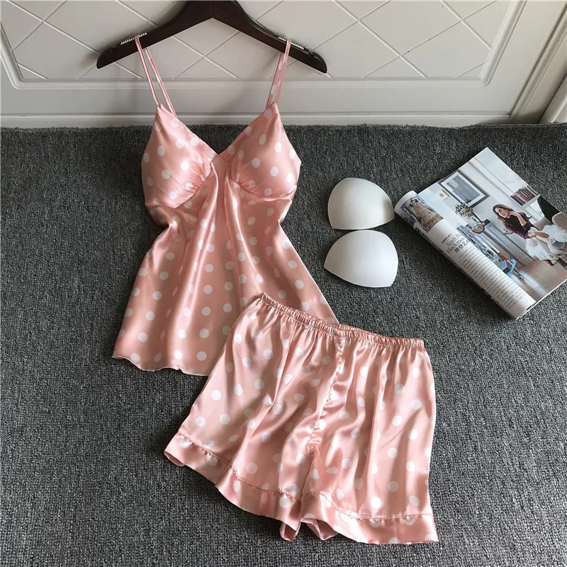 Весенне-летние женские сексуальные атласные пижамы комплекты из 2 предметов