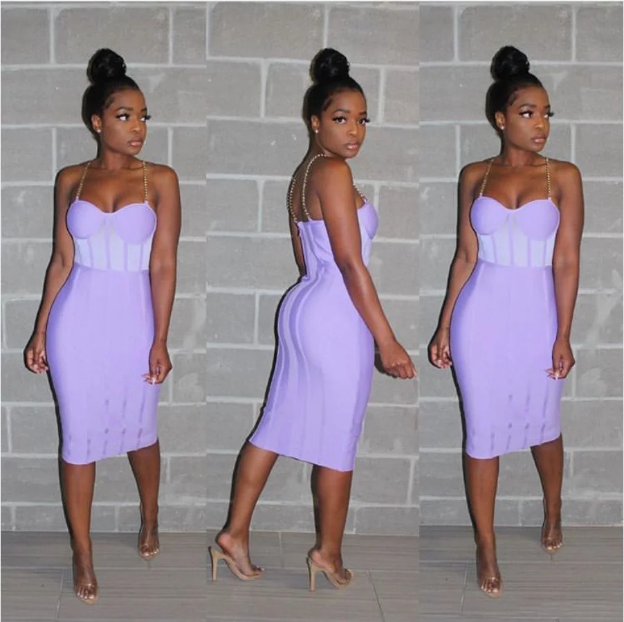 

2019 Women New Arrival purple black orange Bandage dress v neck spaghetti strap Vestidos Celebrity evening party bodycon dresses