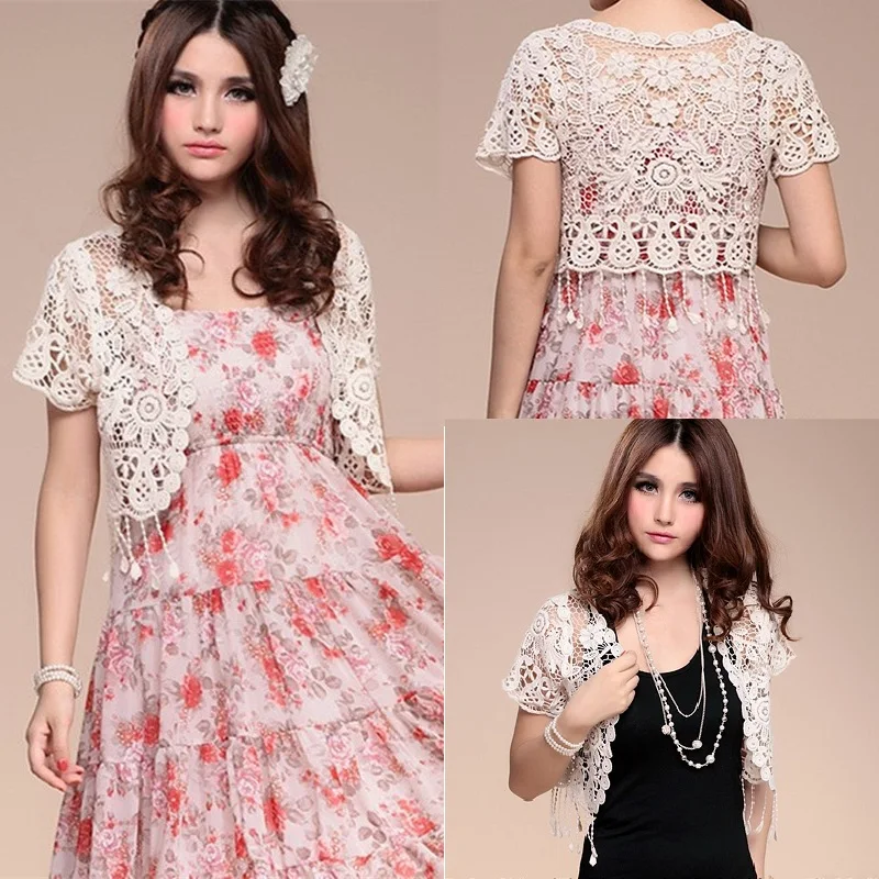 

Женское болеро с коротким рукавом, кружевное, абрикосового и белого цветов, элегантная накидка на свадьбу, лето