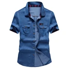 Джинсовая рубашка для мужчин, хлопковая джинсовая рубашка, модная летняя облегающая ковбойская рубашка с коротким рукавом, стильные тонкие Топы