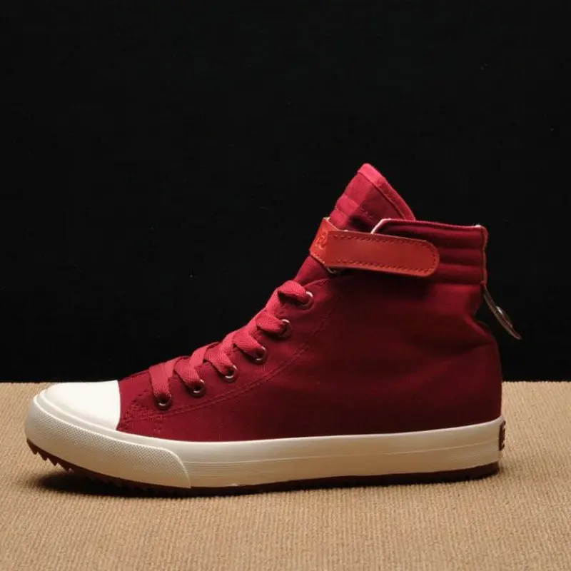 

2021 fashion new men's lightweight breathable velcro canvas casual all black and white red high top solid color sneakers shoes