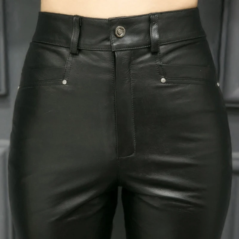 Женские сексуальные обтягивающие брюки из натуральной кожи размера плюс S-5XL
