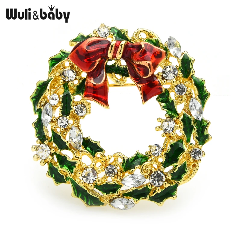 Женская/Мужская брошь в виде венка Wuli & baby форме цветка с бантом на Новый год и
