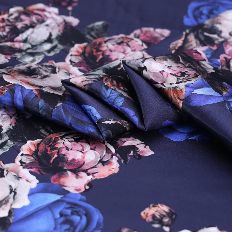 108 см широкая шелковая ткань сатин-стрейч МЕТР 19 мм с принтом атласная мягкая