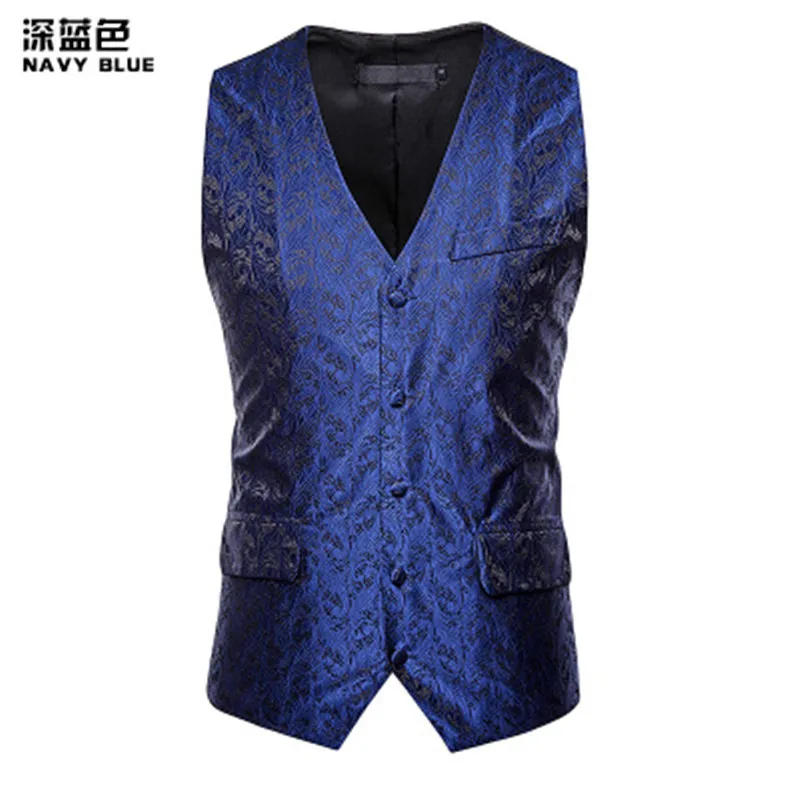 

Fashion Floral Men's Red Suit Vest 2020 Single Breasted Double Pocket V-Neck Waistcoat Men Wedding Banquet Tuxedo Gilet Homme