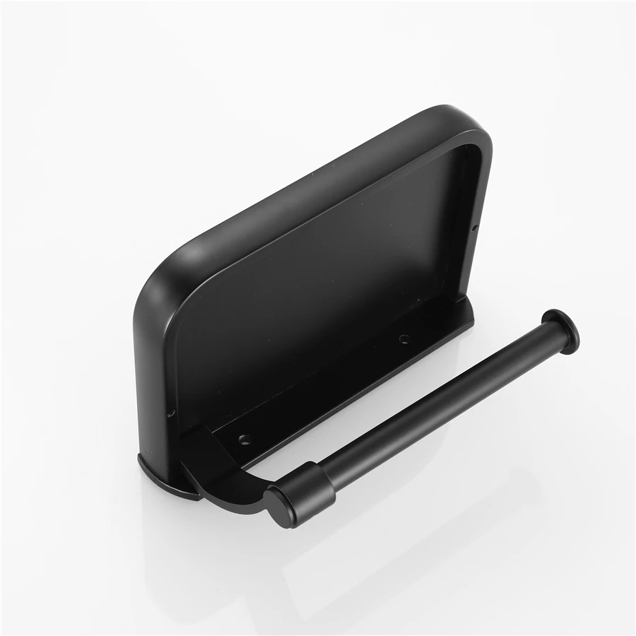 

Wall Mounted Black Toilet Paper Holder Tissue Paper Holder Roll Holder With Phone Storage Shelf Bathroom Accessories