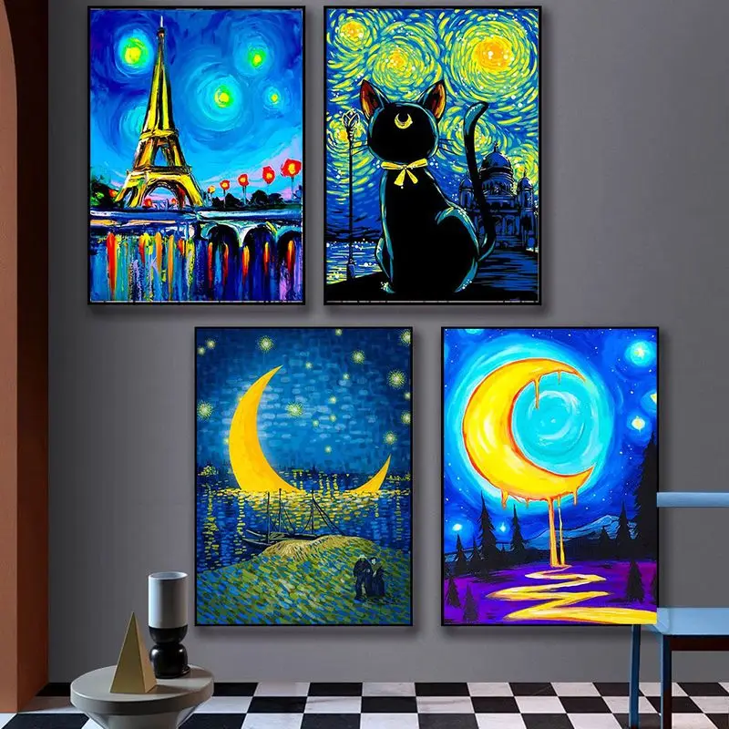 

CHENISTORY Painting By Numbers Landscapes Acrylic Drawing Canvas Pictures By Numbers Moon For Adults Home Decoration Gift