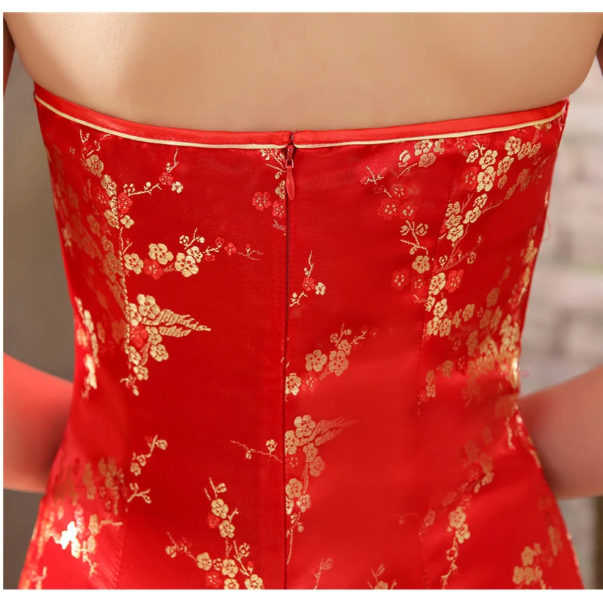 Женское сексуальное китайское традиционное Cheongsam Дракон и Феникс цветочное Qipao атласное платье на бретелях женское свадебное элегантное платье Ципао с разрезом