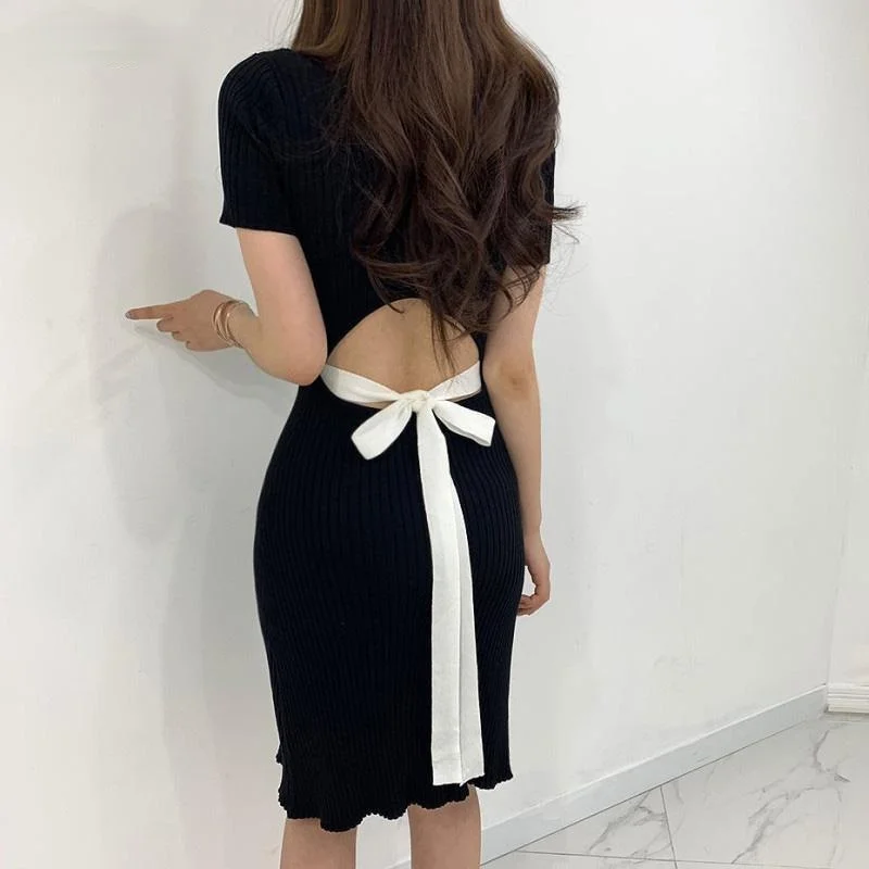 

Женское цельнокроеное вязаное платье, женский сексуальный офисный пуловер, вязаное платье-свитер, платья средней длины, корейское платье-с...