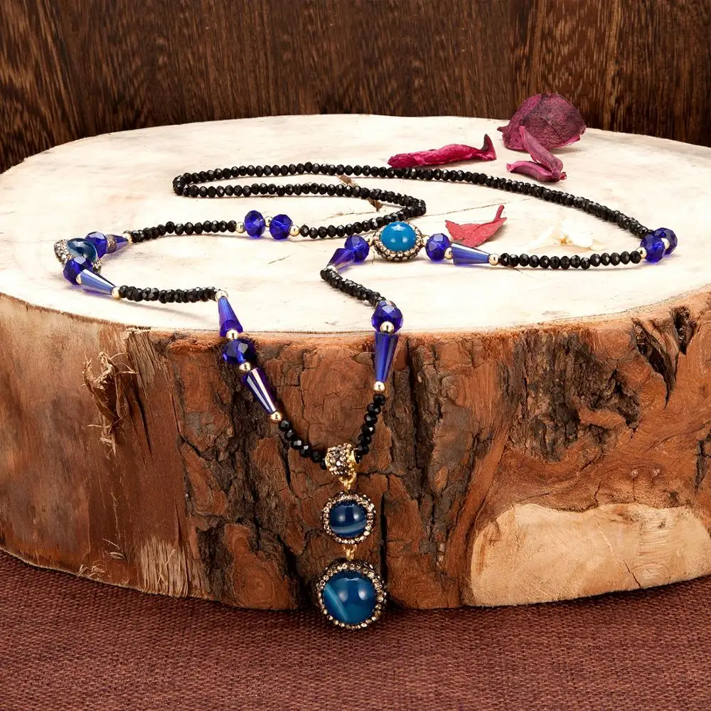 Женская Длинная цепочка с подвеской ожерелье ручной работы натуральным камнем