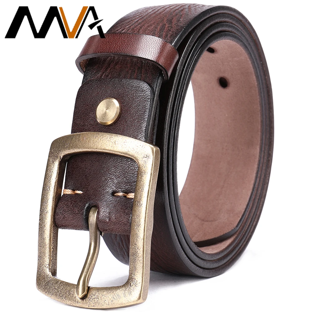 MVA Man Belt Fashion Designed High Men Genuine Leather Luxury Belt Casual Business 3.7cm Pin Buckle Belts Men Gold Buckle MJ-029