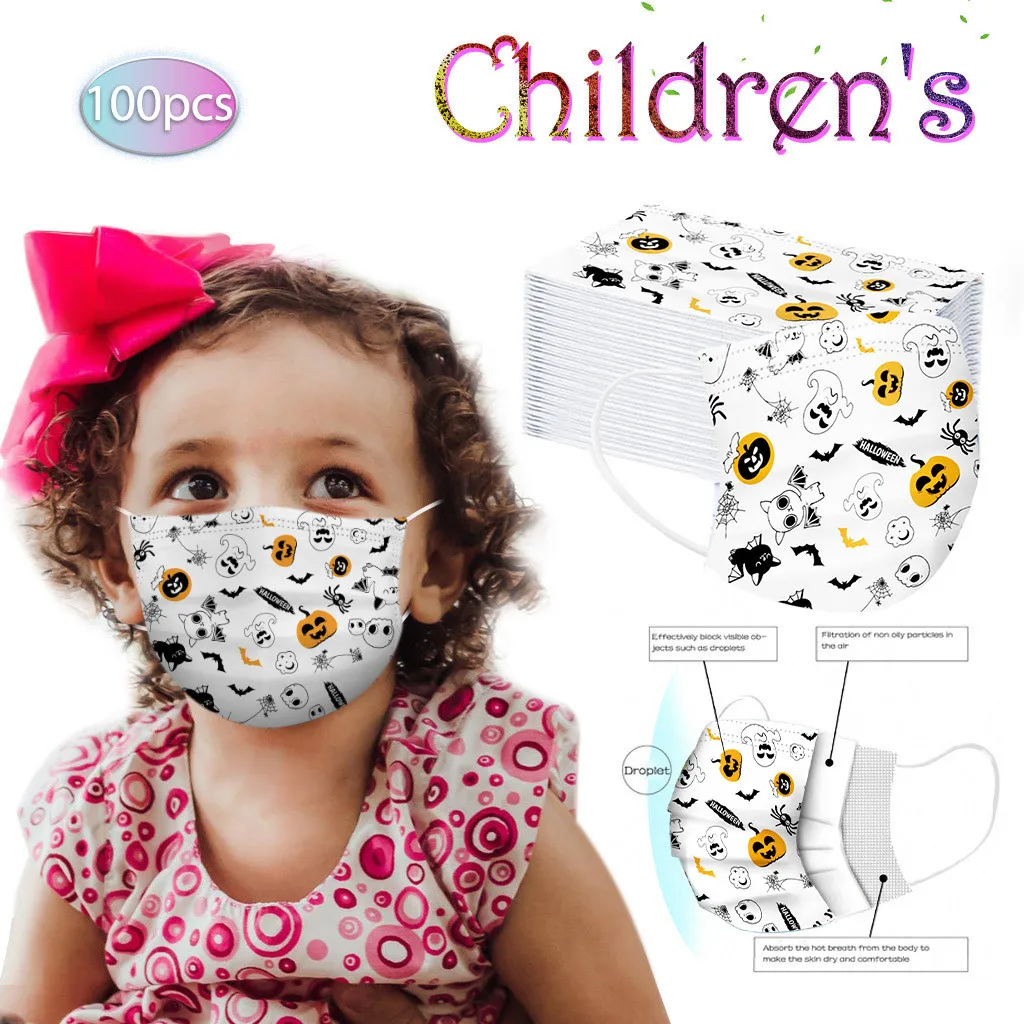 

Disposable 50/100PCS Non-woven Face Mask Children Christmas Printing 3Ply Design Mask Disposable Mouth Mask Mascarilla Brillo