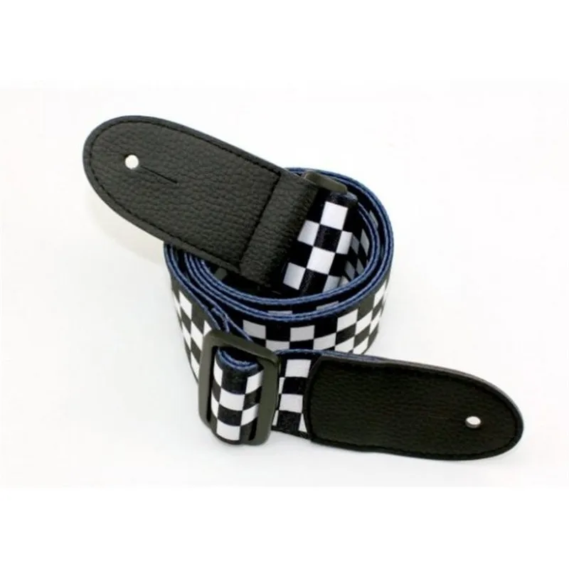 1pcs schwarz weiß bass akustische elektrische gitarre strap karierten nylon pu leder kopf enden gitarre zubehör teile free global shipping