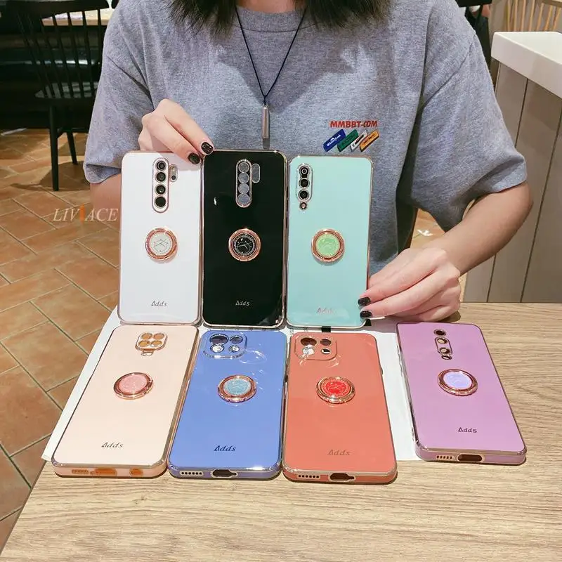 ring holder plating silicone phone stand case on for xiaomi redmi note 10 pro note 8 9 pro max note 7 redmi 10 9 9a 9t k20 cover free global shipping