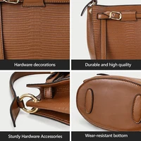 LAORENTOU Women Split Cow Leather Shoulder Bags Lady Retro Handbag Large Capacity Bucket Fashion Messenger Bag