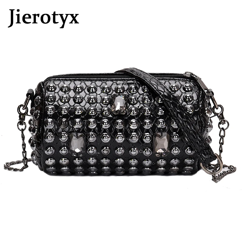 JIEROTYX Punk Style Women Bag with Rivet Messenger Bags Chain Shoulder Barrel-Shaped Female Cross Body Purse | Багаж и сумки