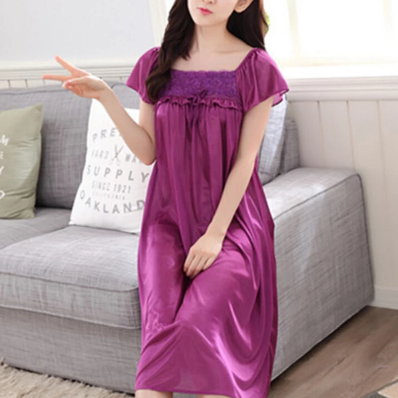 

Sexy Ladies Silk Satin Night Dress Sleeveless Nighties Lace Nightwear For Women Nightgown Nightdress Sleepwear 7 Colours