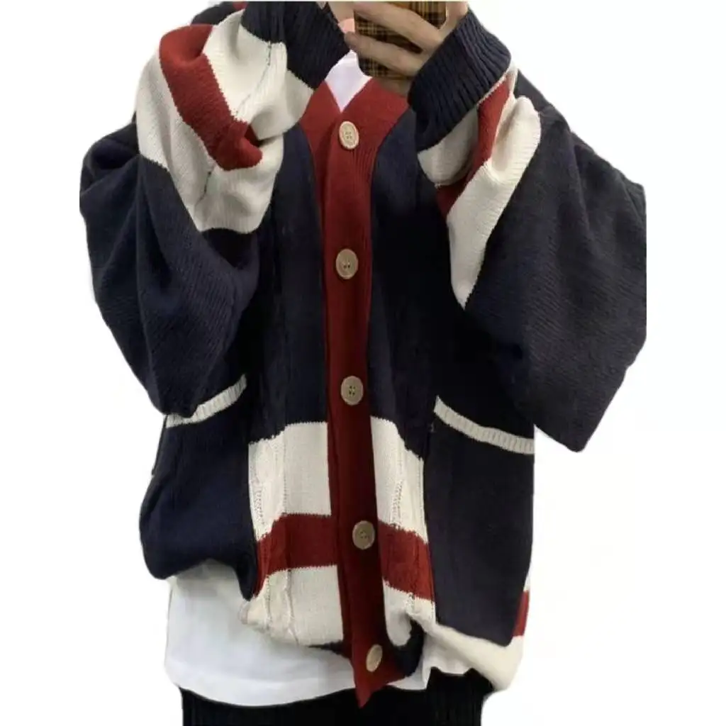 

New Korean color matching cardigan in autumn and winter of 2021