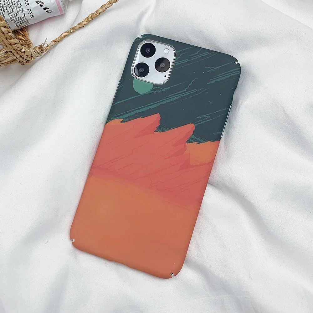 Art Sunset Oil Painting Phone Case For iPhone 11 Pro Max XR X XS 7 8 6S Plus Matte Hard PC Full Body Cover Bags | Мобильные телефоны