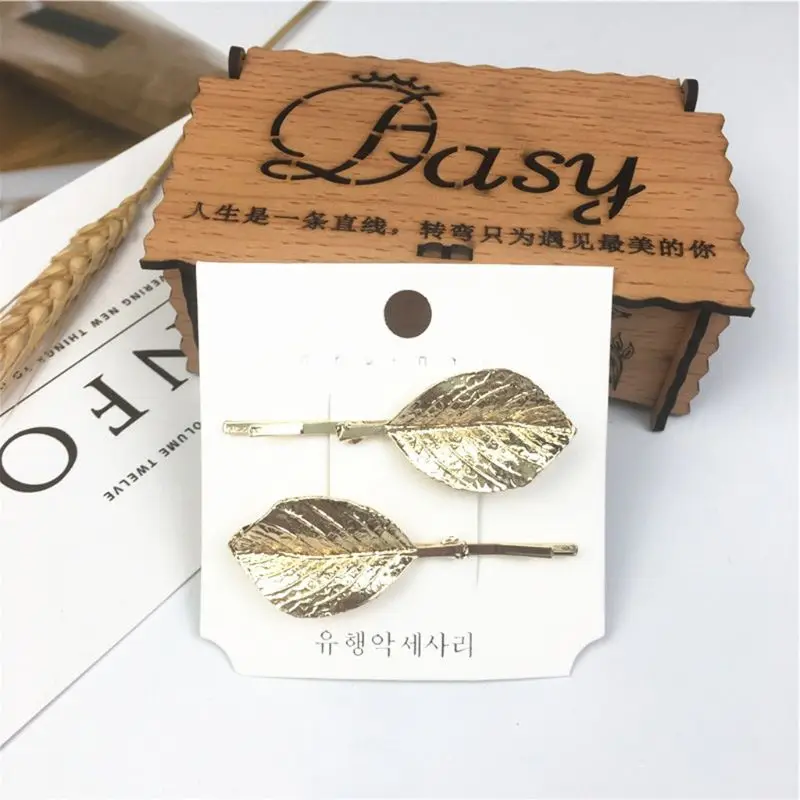 2 шт./пара Для женщин металлический сплав золота Заколки для волос в форме листьев