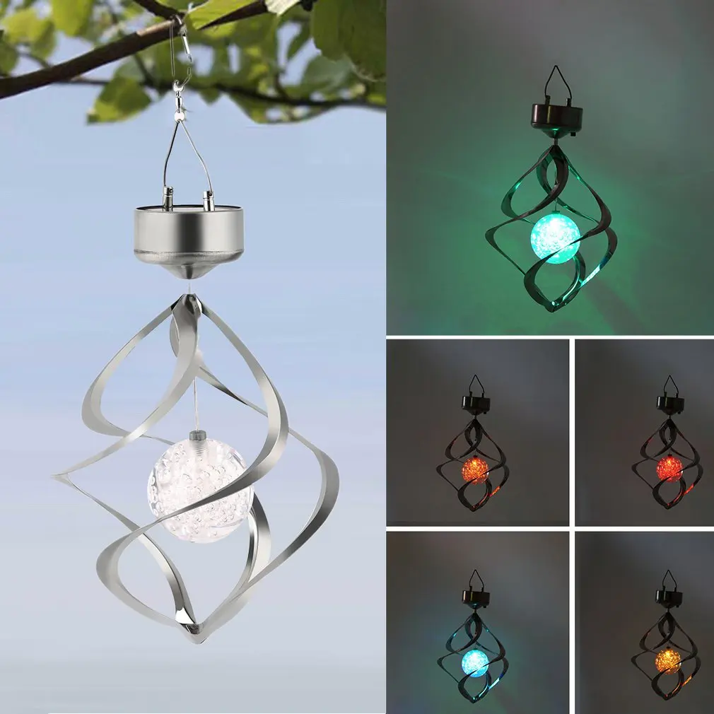 

Color Changing Solar Powered LED Wind Chimes Wind Spinner Outdoor Hanging Spiral Garden Light Courtyard Decoration