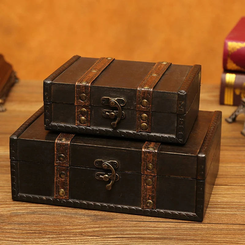 Большая винтажная шкатулка с металлическим замком для подарка и Ретро