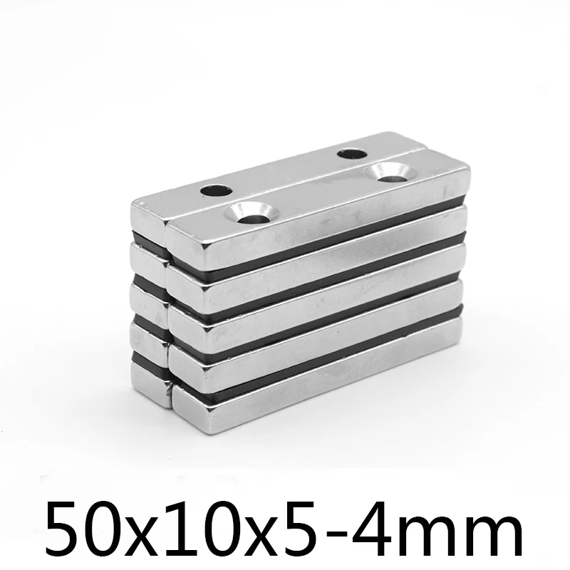 

5-50pcs N35 50x10x5-4 mm Super Strong Block Countersunk Magnets 50 x10 x 5 mm 2 hole 4mm Rare Earth Neodymium Magnet 50*10*5-4mm