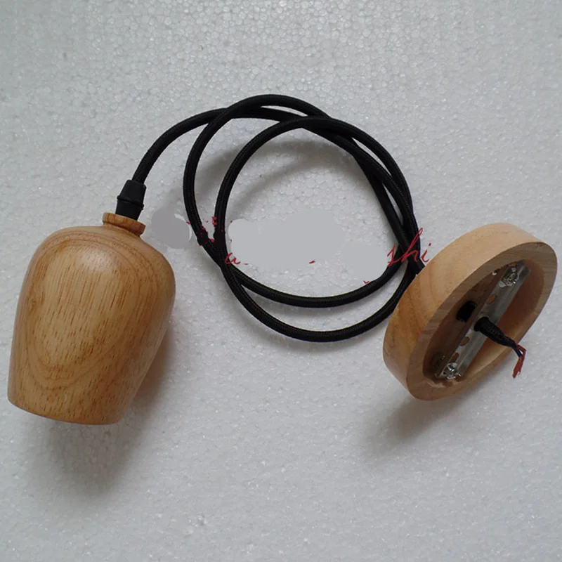 Скандинавские Ретро подвесные светильники из дубового дерева E27 черный провод