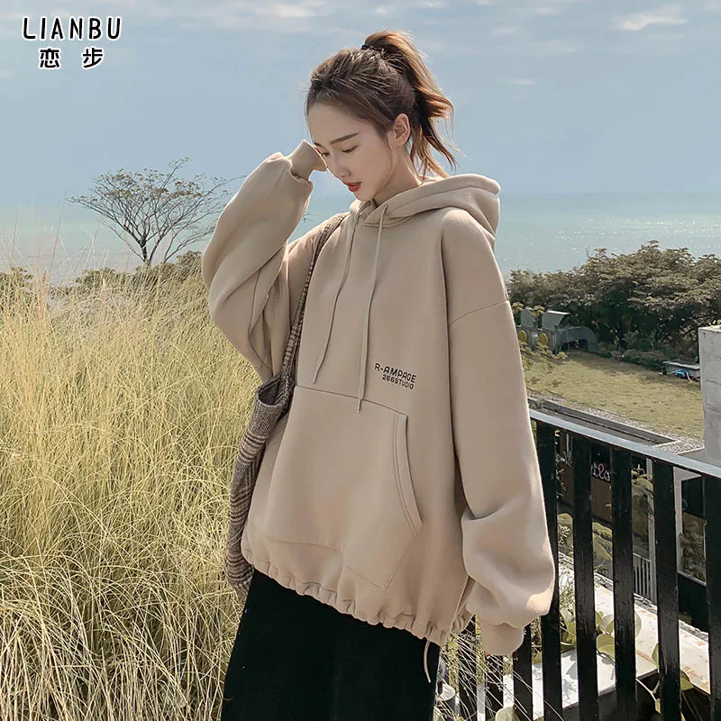 

Свитер с большими карманами и капюшоном, женский новый пуловер на весну и осень 2020, модный просторный корейский топ в иностранном стиле для ...