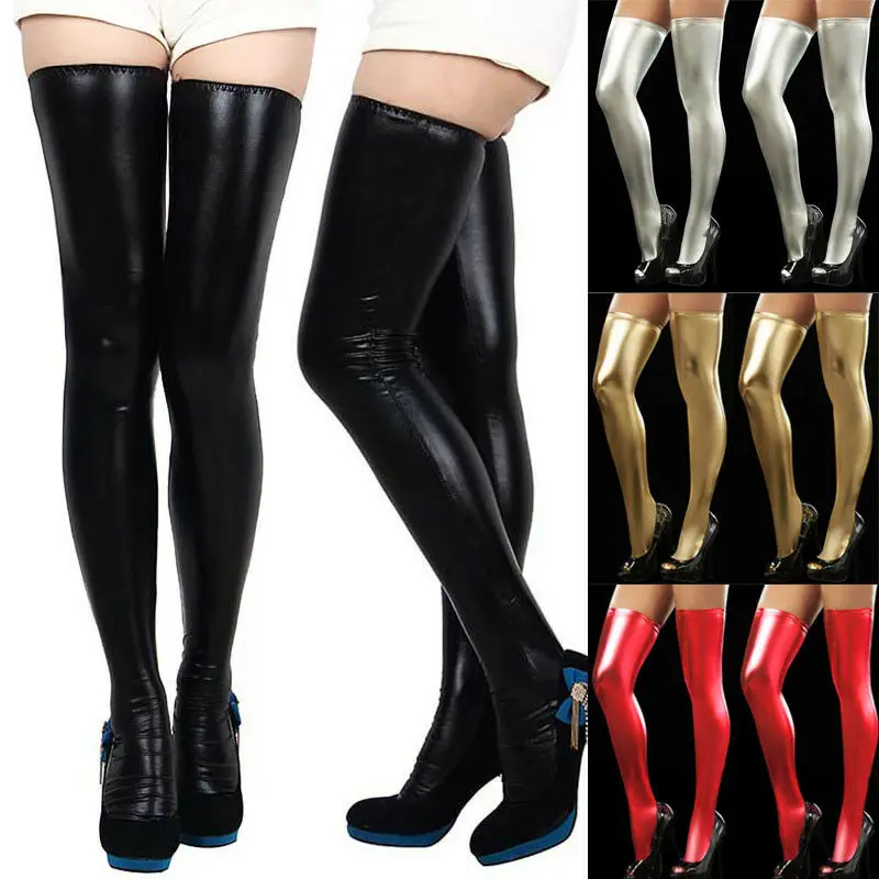 Женские облегающие чулки до бедра из искусственной кожи леггинсы с эффектом