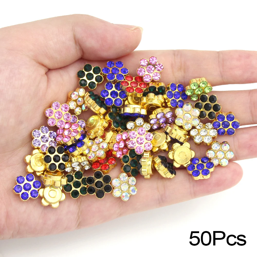 50 шт. стразы с цветами Пластиковая Золотая основа плоским основанием для
