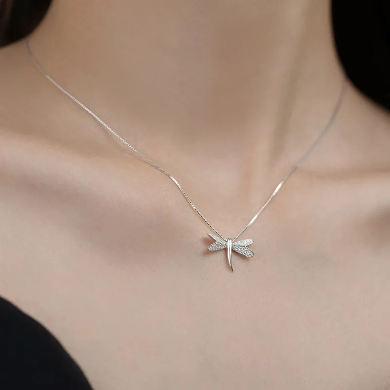 

925 Sterling Silver Crystal Dragonfly Charm Necklaces Pendants Choker Statement Necklace For Women Girls Party Jewelry dz112